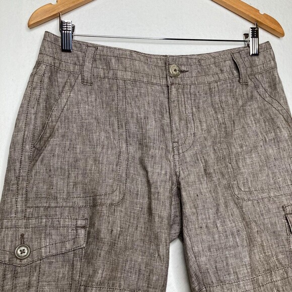 CAbi Women's 100% Linen Bermuda Shorts Size 4 Cargo Style Taupe Color - Picture 3 of 11